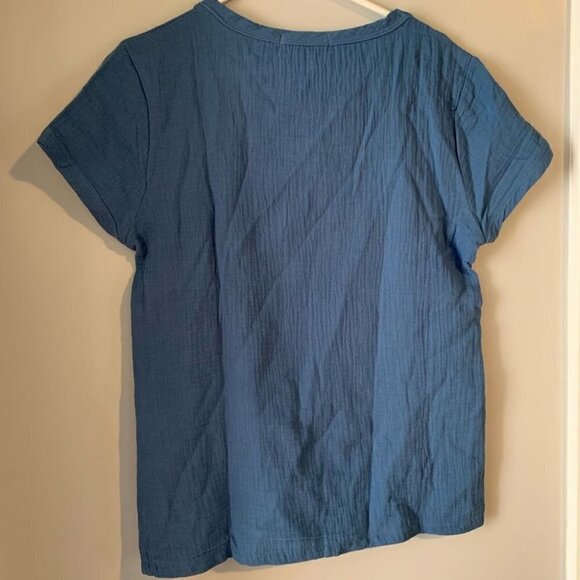 Mislook Blue Short Sleeve Basic Tee Cotton Shirt - Picture 2 of 4